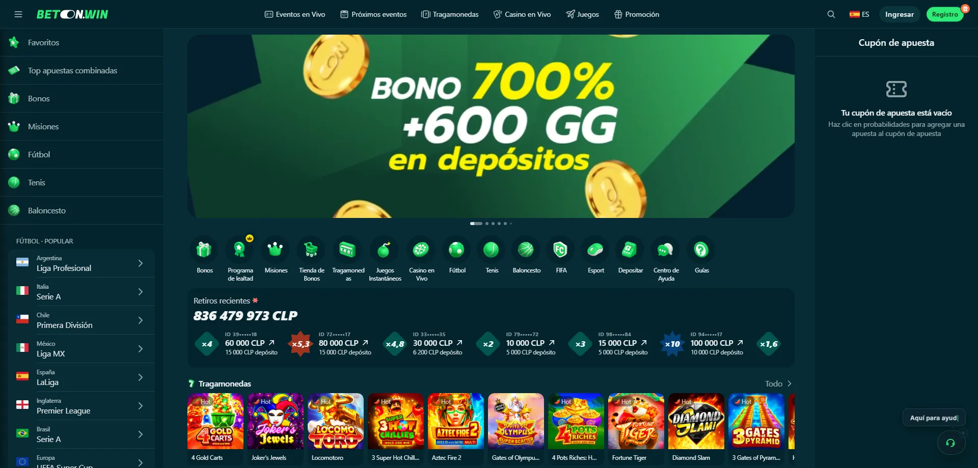 Métodos de pago disponibles en BetonWin Casino Chile 2026