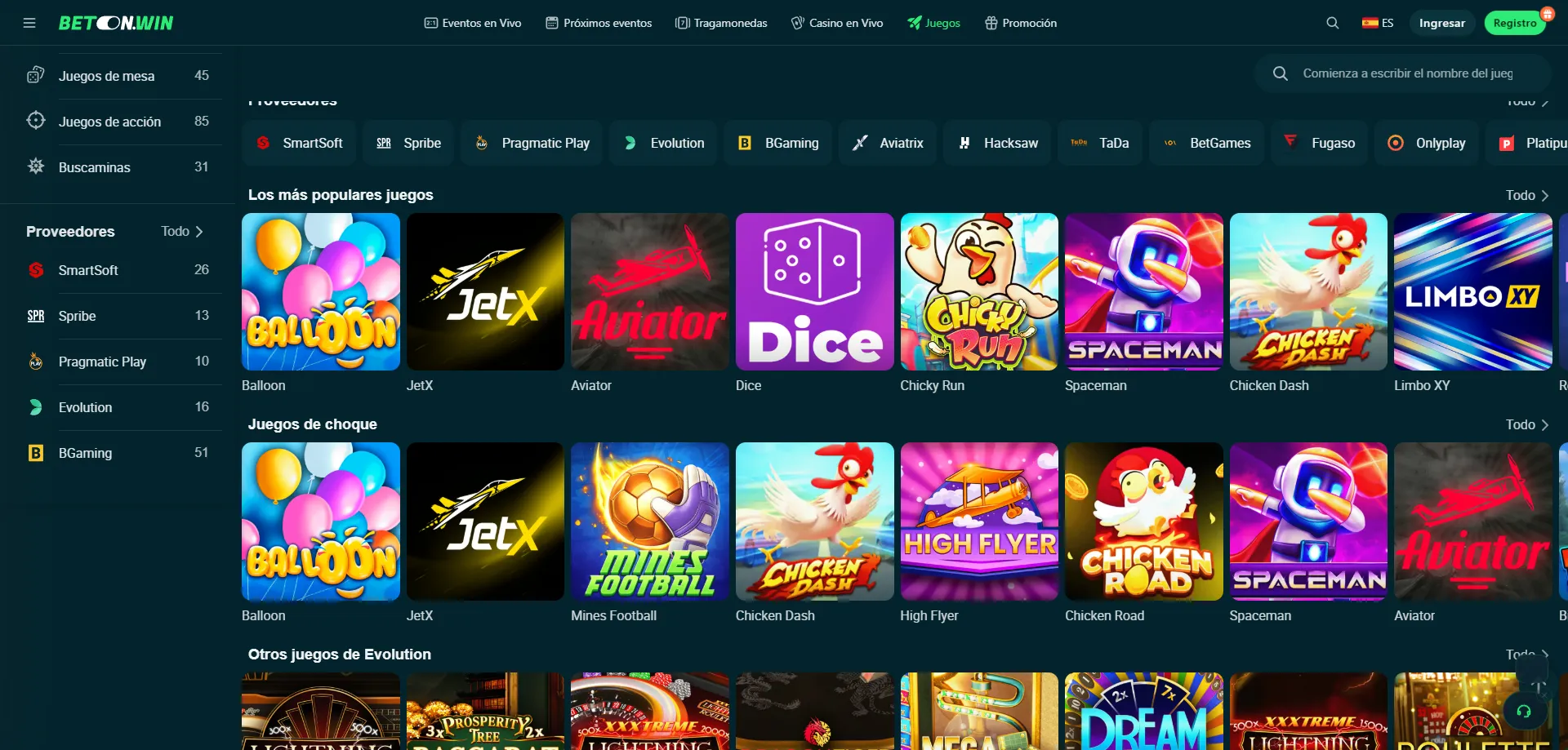 Juegos de tragamonedas disponibles en la app móvil de BetonWin