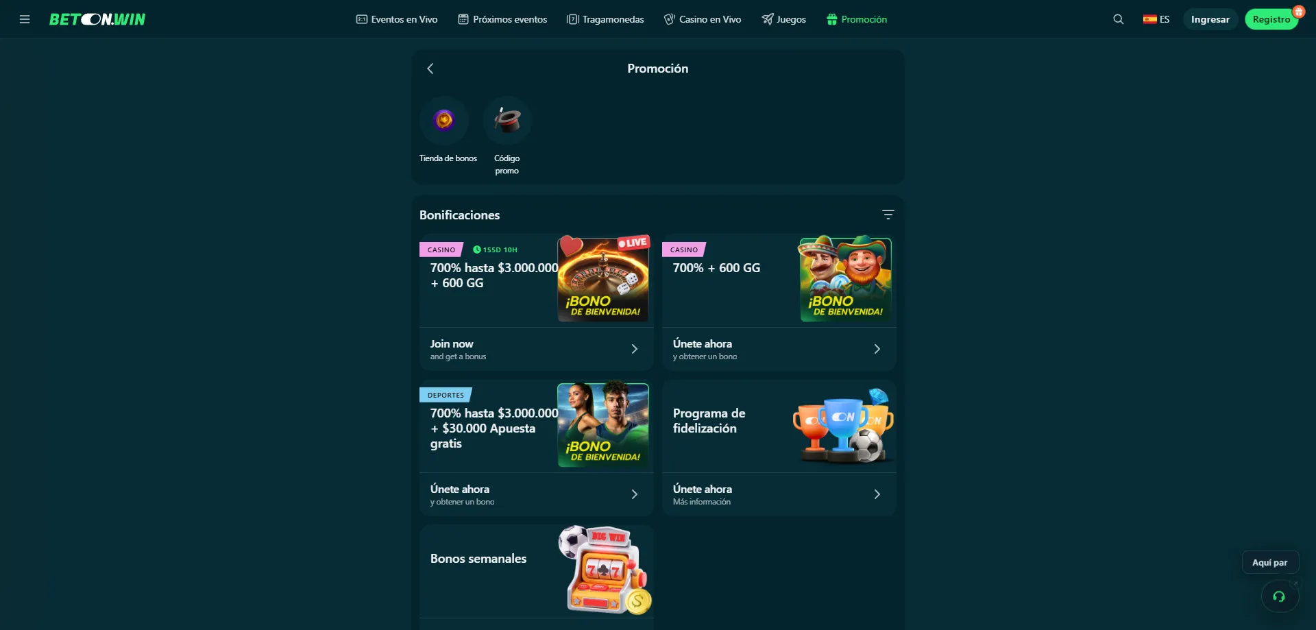 Bonos de bienvenida y giros gratis en BetonWin Casino app